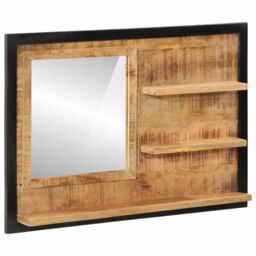 Berkfield Home Mirror with Shelves 80x8x55 cm Glass & Solid Wood Mango in Brown - Size: 80 x 8 x 55 cm
