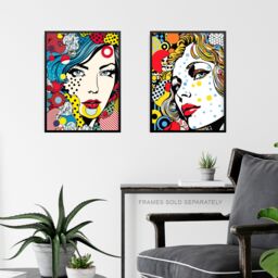 Artery8 Set of 3 Pop Art Women Faces Artworks Comic Book Style Portraits with Patterns Unframed Wall Art Living Room Poster Prints Pack - Size: A4 - thumbnail 6