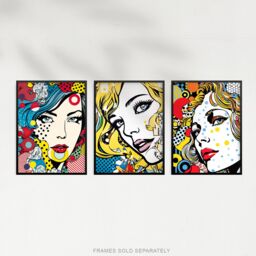 Artery8 Set of 3 Pop Art Women Faces Artworks Comic Book Style Portraits with Patterns Unframed Wall Art Living Room Poster Prints Pack - Size: A4 - thumbnail 5