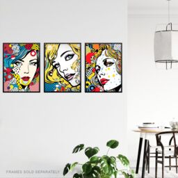 Artery8 Set of 3 Pop Art Women Faces Artworks Comic Book Style Portraits with Patterns Unframed Wall Art Living Room Poster Prints Pack - Size: A4 - thumbnail 3