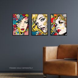 Artery8 Set of 3 Pop Art Women Faces Artworks Comic Book Style Portraits with Patterns Unframed Wall Art Living Room Poster Prints Pack - Size: A4 - thumbnail 2