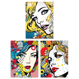 Artery8 Set of 3 Pop Art Women Faces Artworks Comic Book Style Portraits with Patterns Unframed Wall Art Living Room Poster Prints Pack - Size: A4 - thumbnail 1