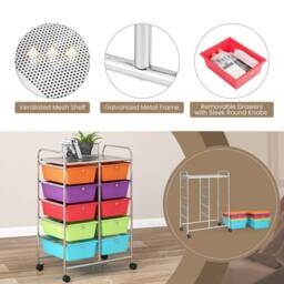 Costway 10 Drawers Storage Trolley Mobile Rolling Utility Cart Home Office Organizer - thumbnail 3