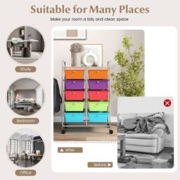 Costway 10 Drawers Storage Trolley Mobile Rolling Utility Cart Home Office Organizer - thumbnail 5