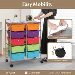 Costway 10 Drawers Storage Trolley Mobile Rolling Utility Cart Home Office Organizer - thumbnail 2