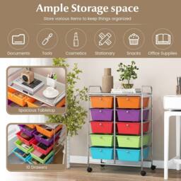 Costway 10 Drawers Storage Trolley Mobile Rolling Utility Cart Home Office Organizer - thumbnail 4