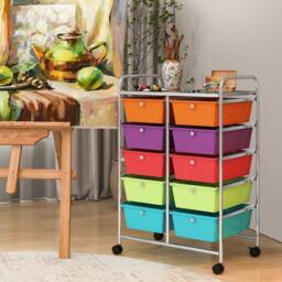 Costway 10 Drawers Storage Trolley Mobile Rolling Utility Cart Home Office Organizer - thumbnail 6