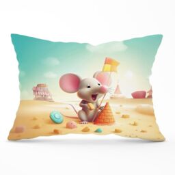 Warren Reed - Designer A Mouse On A Beach Holiday Cushions in Yellow - Size: 60 cm x 60 cm - thumbnail 1