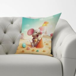 Warren Reed - Designer A Mouse On A Beach Holiday Cushions in Yellow - Size: 60 cm x 60 cm - thumbnail 2
