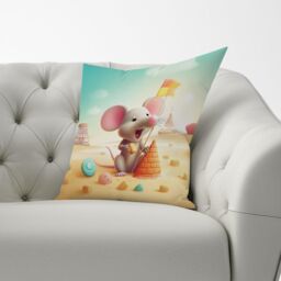 Warren Reed - Designer A Mouse On A Beach Holiday Cushions in Yellow - Size: 60 cm x 60 cm - thumbnail 3