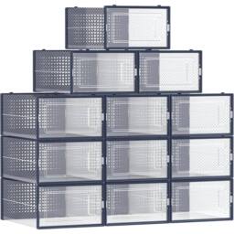 SONGMICS Pack of 12 Stackable Storage Organisers Foldable Medium Sized Boxes in Dark Blue - thumbnail 7
