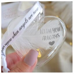 Amaya Rose Ltd WITH YOU ALWAYS In Memory of Feather Heart Bauble Gift Boxed in Clear - thumbnail 2