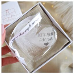 Amaya Rose Ltd WITH YOU ALWAYS In Memory of Feather Heart Bauble Gift Boxed in Clear - thumbnail 1