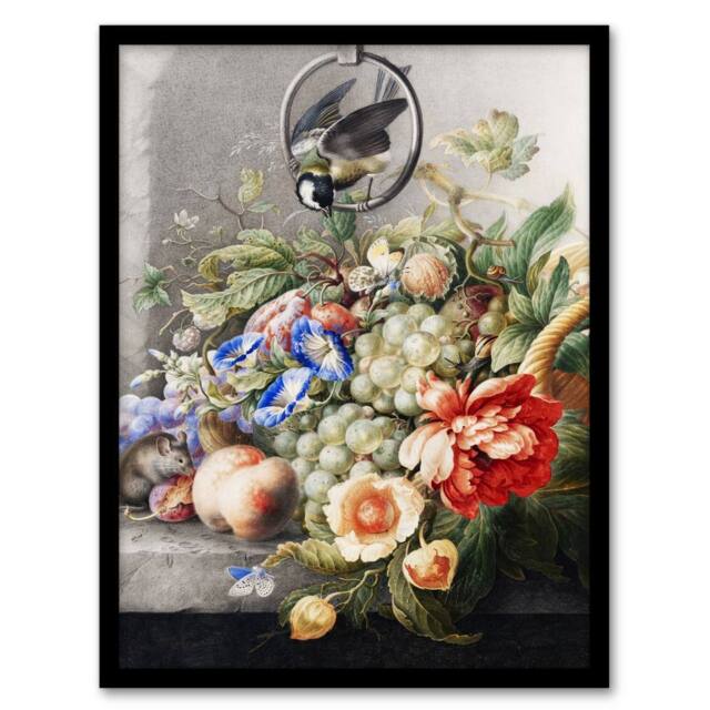 Artery8 Henstenburgh Flowers Fruit Great Tit & a Mouse Framed Wall Art Print - Size: A4 - image 1