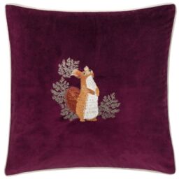 Furn Pineberry Forest Embroidered Velvet Cushion in Purple - Size: 45 cm x 45 cm - thumbnail 1