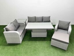 Fimous Patio PE Wicker 7 Seater Outdoor Rattan Furniture Sofa Sets w/ Adjustable Lifting Dining or Coffee Table Reclining Chair Loveseat Sofa 3 - thumbnail 1