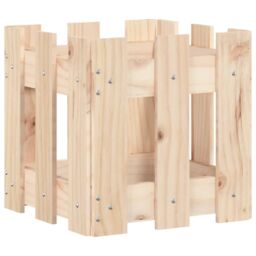 Berkfield Home Garden Planter with Fence Design 30x30x30 cm Solid Wood Pine in Brown - Size: 30 x 30 x 30 cm - thumbnail 2
