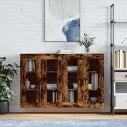Berkfield Home Wall Mounted Cabinets 2 pcs Smoked Oak Engineered Wood in Brown - thumbnail 1