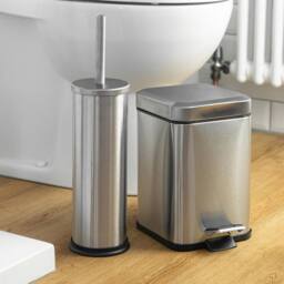 Harbour Housewares 2x Round Toilet Brushes with Holder - Non Slip Cleaning Brush Set in Metallic Silver - thumbnail 5