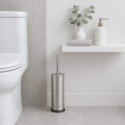 Harbour Housewares 2x Round Toilet Brushes with Holder - Non Slip Cleaning Brush Set in Metallic Silver - thumbnail 6