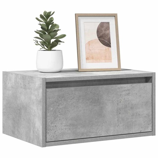 Berkfield Home Wall-mounted Bedside Cabinet with LED Lights Concrete Grey - image 1