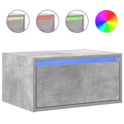 Berkfield Home Wall-mounted Bedside Cabinet with LED Lights Concrete Grey - thumbnail 2