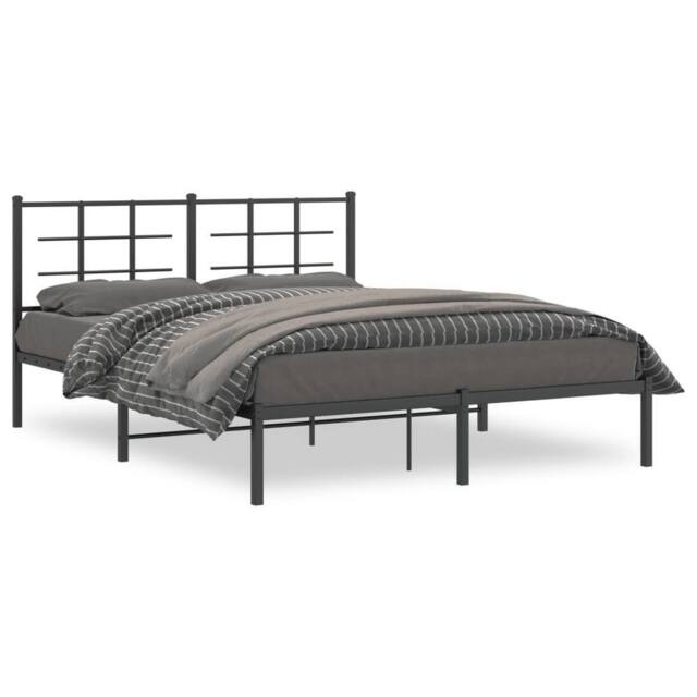 Berkfield Home Metal Bed Frame without Mattress with Headboard Black 160x200cm - Size: 160x200 cm - image 1