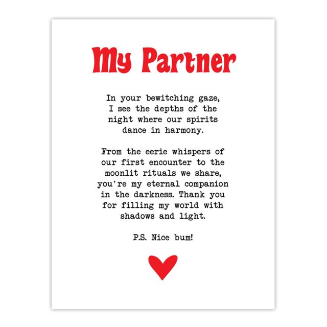 "Artery8 Love Poem Goth Partner Romantic Poetry Fun Wall Art Print in White - Size: W24"" x H32""" - image 1