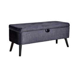 Home Source Ottoman Box Velvet Fabric Hidden Storage Wooden Legs Home Living in Black - thumbnail 9
