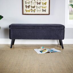 Home Source Ottoman Box Velvet Fabric Hidden Storage Wooden Legs Home Living in Black - thumbnail 5