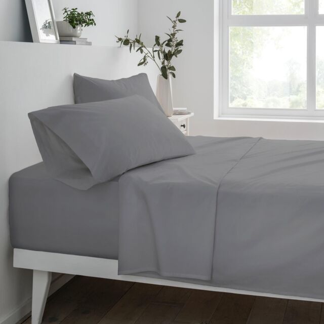 Smart Living Luxury Non-Iron Easy CarePolycotton 32cm Deep Fitted Bedsheet in Grey - Size: King Fitted - image 1