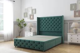 "Sloomy Luthor Plush Divan Base No Drawers - 54"" Wingback & 12"" Footboard in Emerald - Size: Double" - thumbnail 1