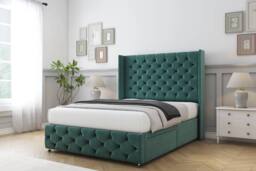"Sloomy Luthor Plush Divan Base No Drawers - 54"" Wingback & 12"" Footboard in Emerald - Size: Double" - thumbnail 3