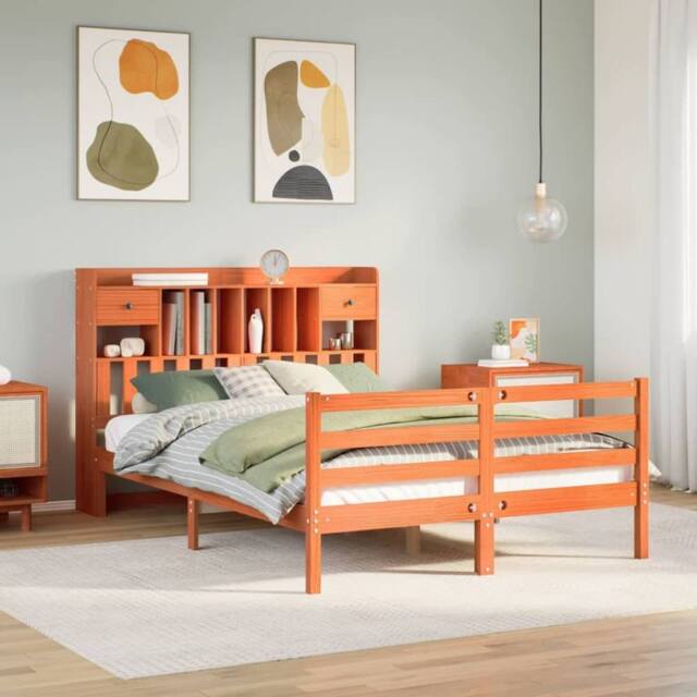 Berkfield Home Bookcase Bed without Mattress Wax Brown 160x200cm Solid Wood Pine - Size: 160x200 cm - image 1