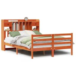 Berkfield Home Bookcase Bed without Mattress Wax Brown 160x200cm Solid Wood Pine - Size: 160x200 cm - thumbnail 2