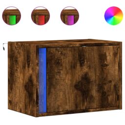 Berkfield Home Wall-mounted Bedside Cabinets with LED Lights 2 pcs Smoked Oak in Brown - thumbnail 2