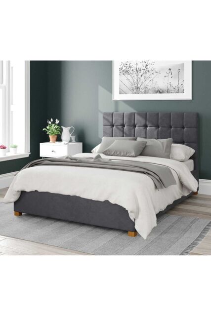 Aspire Sinatra Upholstered Ottoman Storage Bed, Plush Velvet Fabric in Grey - Size: Super King - image 1