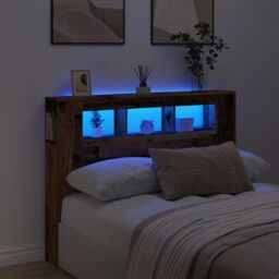 Berkfield Home LED Headboard Old Wood 140x18.5x103.5 cm Engineered Wood in Brown - thumbnail 1