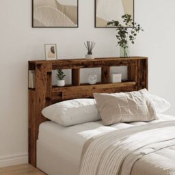 Berkfield Home LED Headboard Old Wood 140x18.5x103.5 cm Engineered Wood in Brown - thumbnail 4