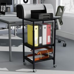 Costway Height Adjustable Printer Stand 3-Tier Printer Cart with Storage in Black - thumbnail 7