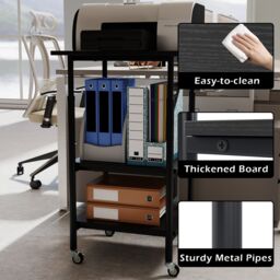 Costway Height Adjustable Printer Stand 3-Tier Printer Cart with Storage in Black - thumbnail 6