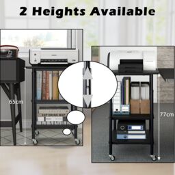 Costway Height Adjustable Printer Stand 3-Tier Printer Cart with Storage in Black - thumbnail 4