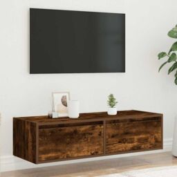 Berkfield Home TV Cabinet with LED Lights Smoked Oak 100X35.5x25 cm in Brown - thumbnail 4