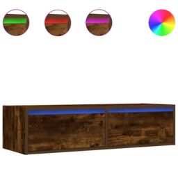 Berkfield Home TV Cabinet with LED Lights Smoked Oak 100X35.5x25 cm in Brown - thumbnail 2