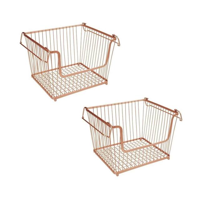 EONLION 2PCS Stackable Storage Basket Metal Wire2 in Rose Gold - Size: 500mm - image 1