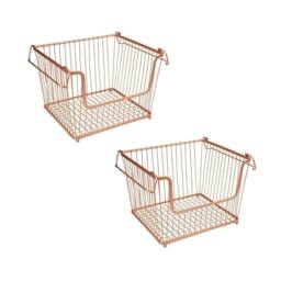 EONLION 2PCS Stackable Storage Basket Metal Wire2 in Rose Gold - Size: 500mm