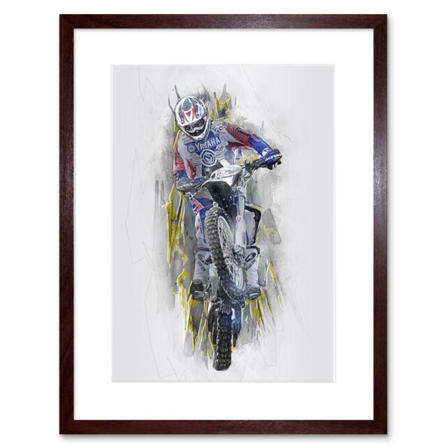 "Artery8 Wall Art Print Dirt Bike Motocross Sport Graphic Framed in Brown - Size: W7"" x H9""" - image 1