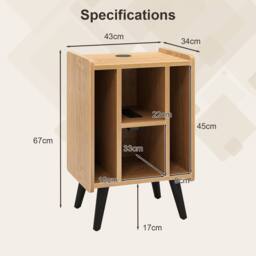 Gymax Record Player Stand Turntable With 4 Open Shelves & Charging Port in Light Khaki - thumbnail 3