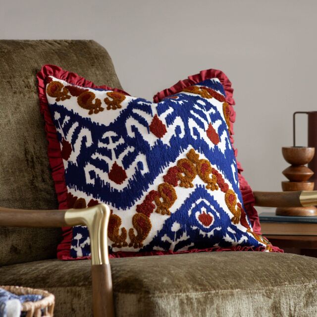 Paoletti Henderson Embroidered 100% Cotton Cushion in Red - Size: 45 cm x 45 cm - image 1