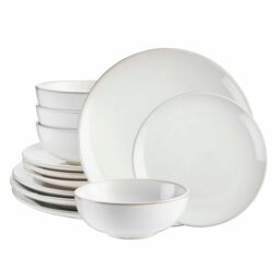 Cooks Professional 12pc Nordic Stoneware Dinnerware Set 4 Person Plate & Bowl Setting in White - Size: 12 Pack - thumbnail 1